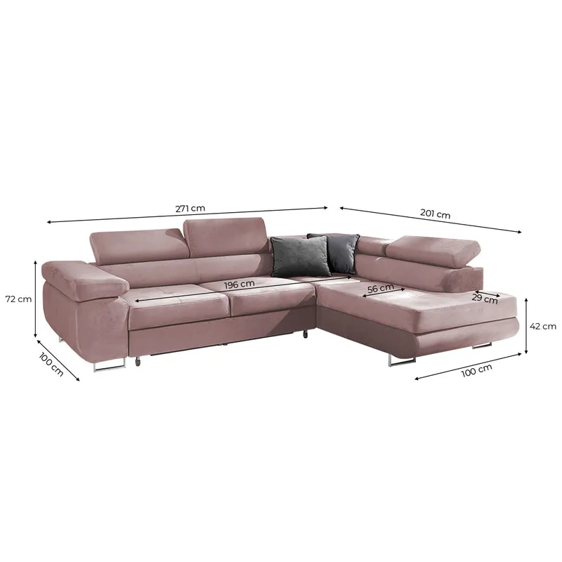 Canapé d'angle convertible droit 4 places Wilson velours Rose