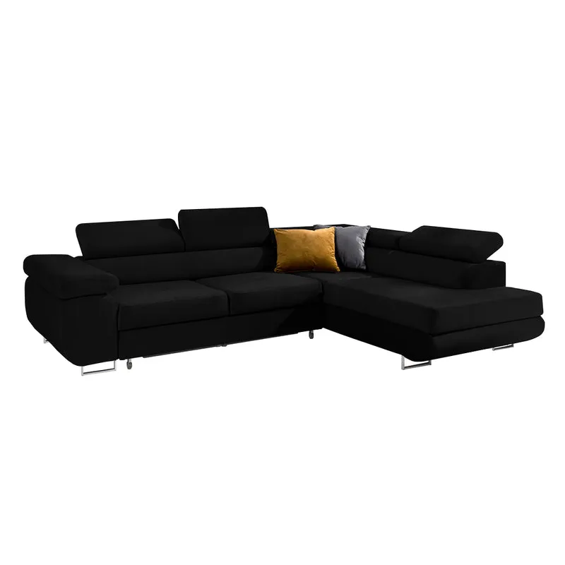 Canapé d'angle convertible droit 4 places Wilson velours Noir