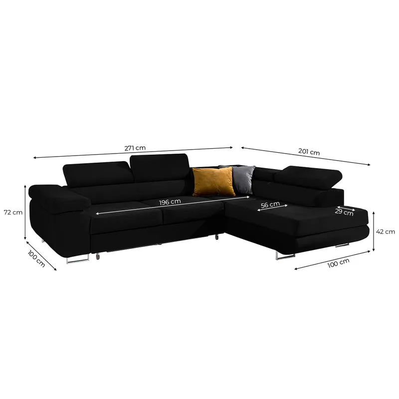 Canapé d'angle convertible droit 4 places Wilson velours Noir