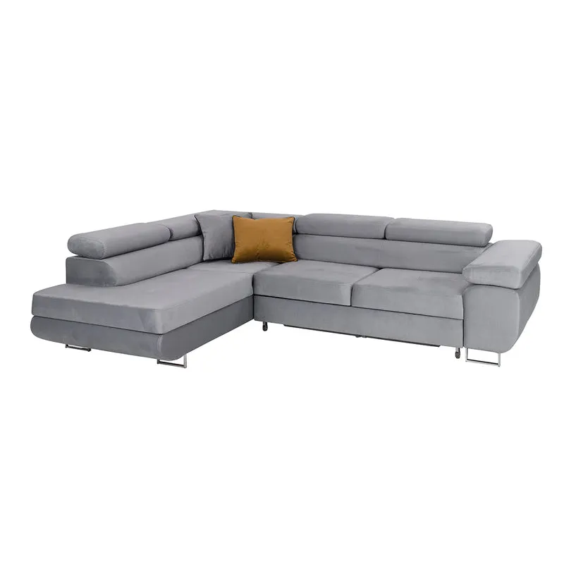 Canapé d'angle convertible gauche 4 places Wilson velours Gris