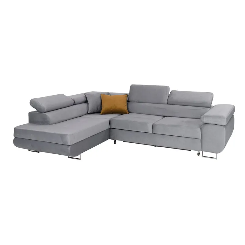 Canapé d'angle convertible gauche 4 places Wilson velours Gris