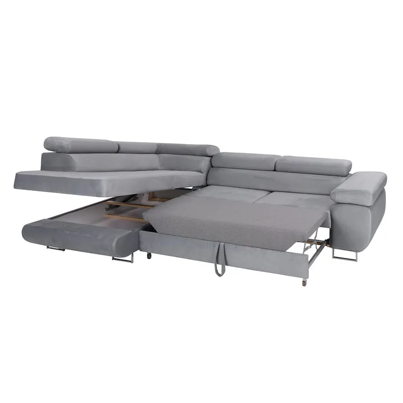 Canapé d'angle convertible gauche 4 places Wilson velours Gris