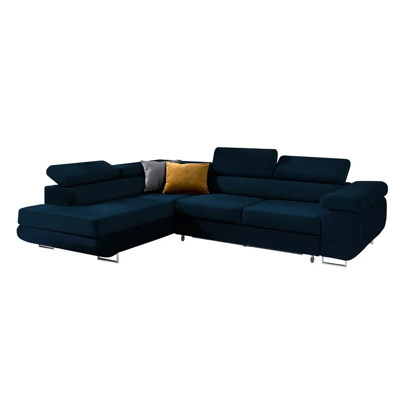 Canapé d'angle convertible gauche 4 places Wilson velours Bleu