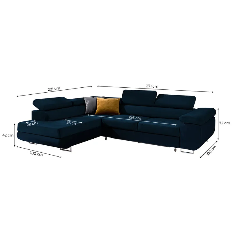 Canapé d'angle convertible gauche 4 places Wilson velours Bleu