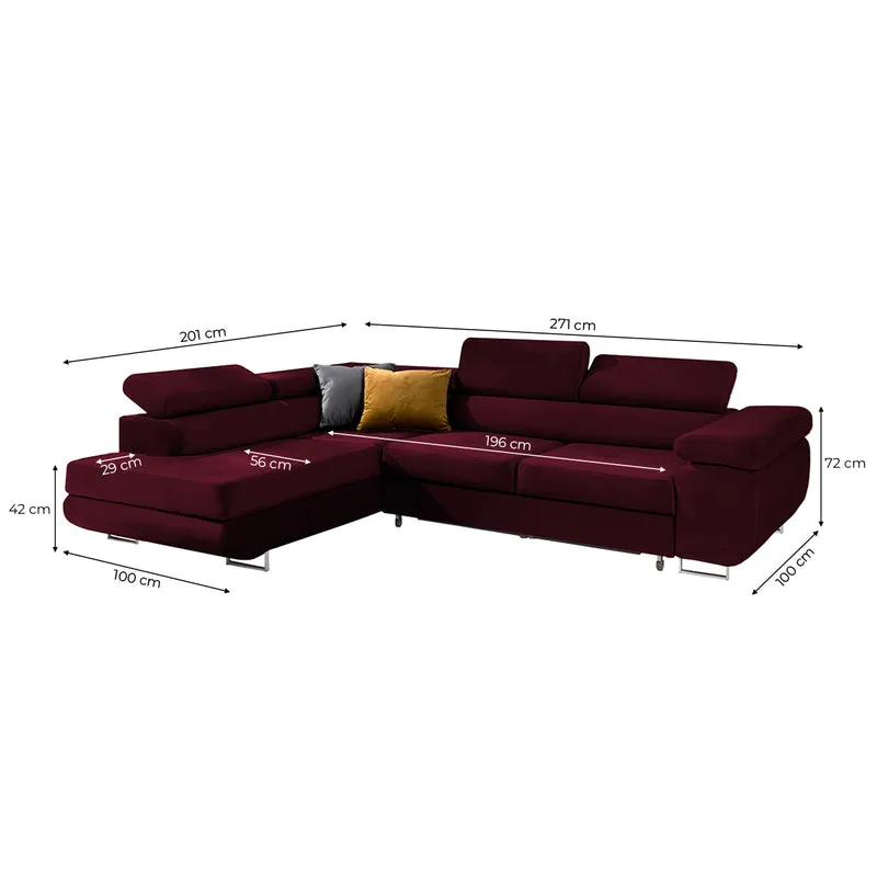 Canapé d'angle convertible gauche 4 places Wilson velours Bordeaux