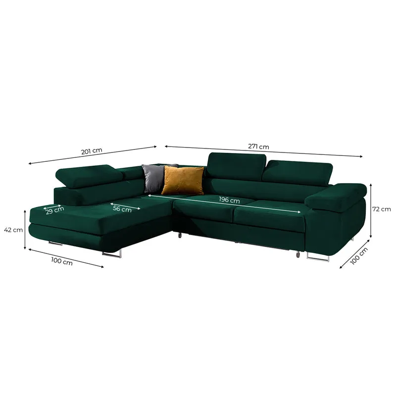 Canapé d'angle convertible gauche 4 places Wilson velours Vert sapin