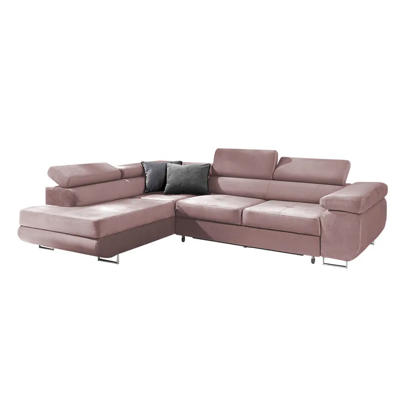 Canapé d'angle convertible gauche 4 places Wilson velours Rose