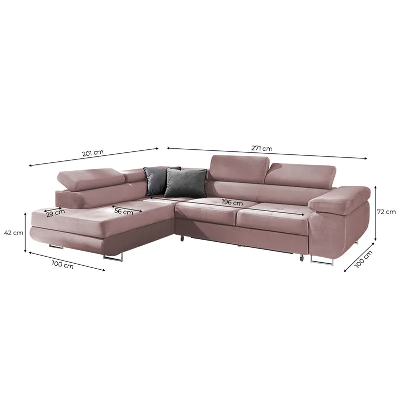 Canapé d'angle convertible gauche 4 places Wilson velours Rose