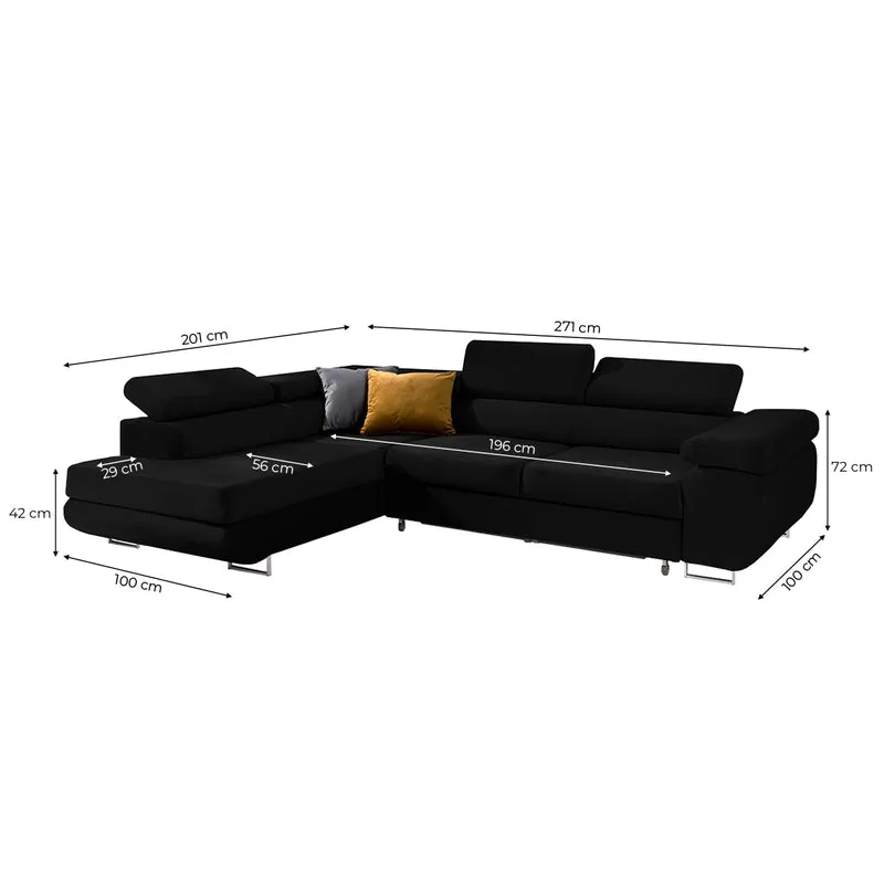 Canapé d'angle convertible gauche 4 places Wilson velours Noir