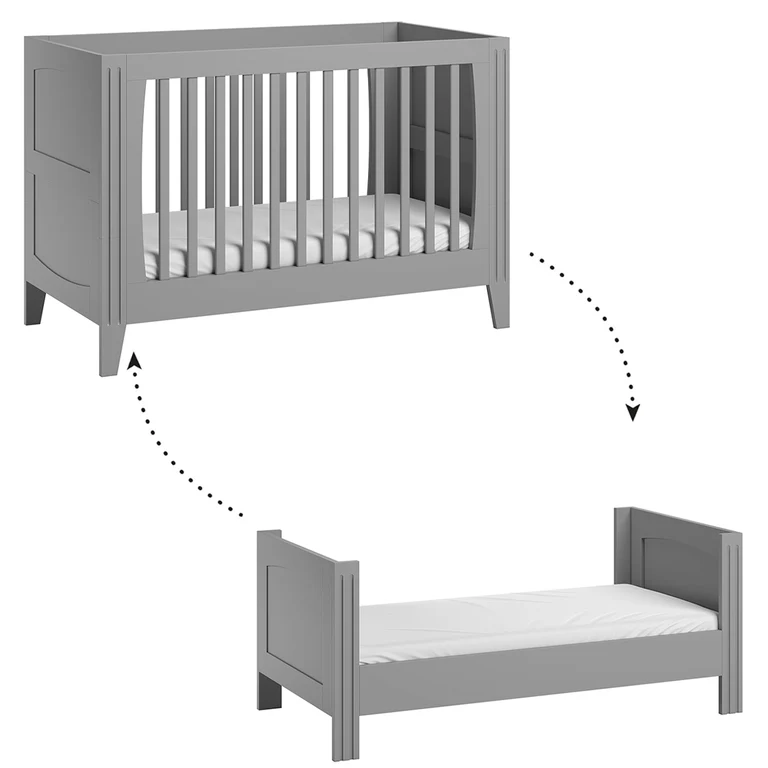 Lit bébé évolutif et commode 3 tiroirs Vox Milenne Gris