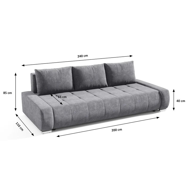 Canapé convertible 3 places avec coffre Jonas Gris foncé