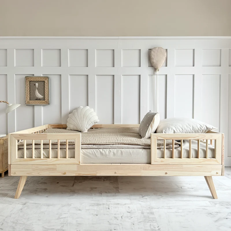 Lit 90x190 barrières et sommier inclus pieds 20 cm Maylis Bois