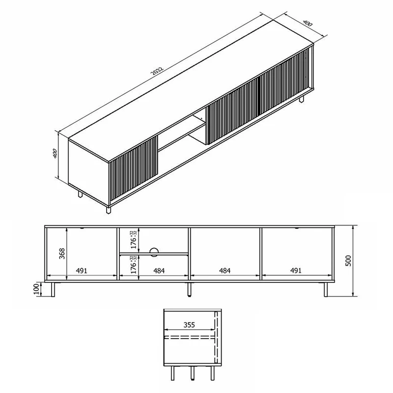 Meuble TV 3 portes 200 cm Soly Cachemire