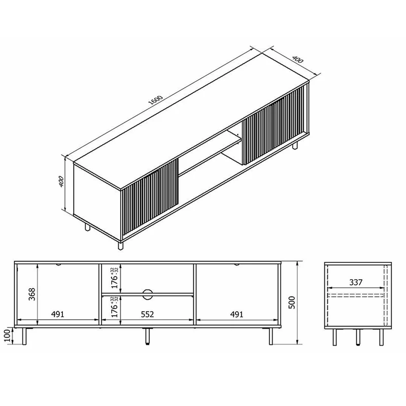 Meuble TV 2 portes 160 cm Soly Bois