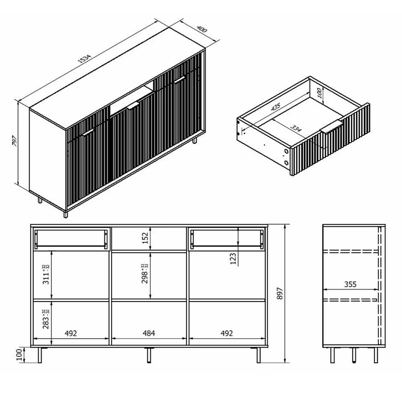 Buffet 3 portes 2 tiroirs Soly Cachemire