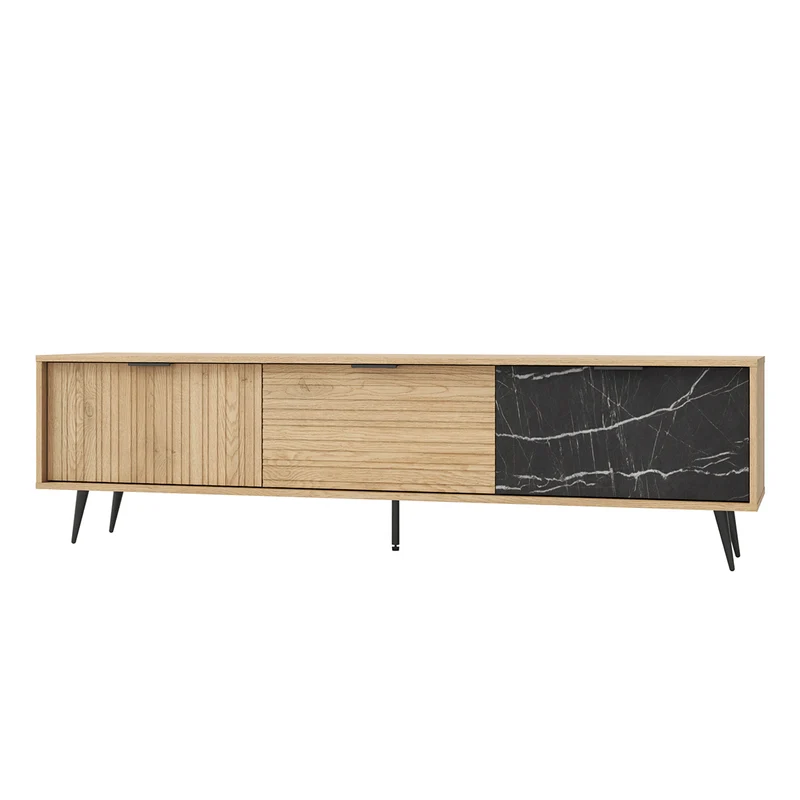 Meuble TV 3 portes 180 cm Luka Bois et Noir