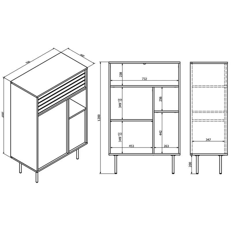 Buffet haut 3 portes Astra Bois foncé et Cachemire