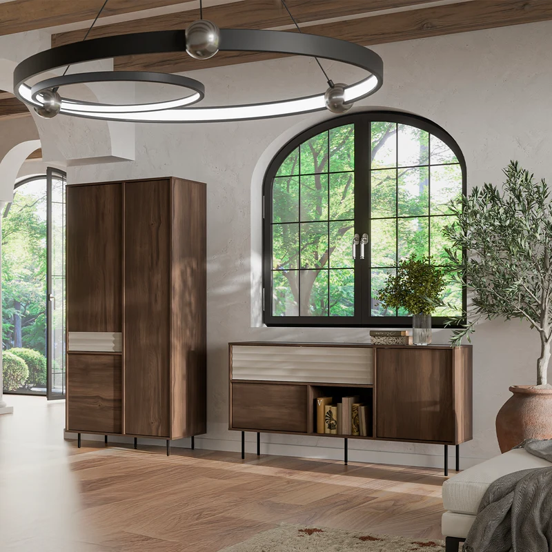 Armoire 3 portes Astra Bois foncé et Cachemire