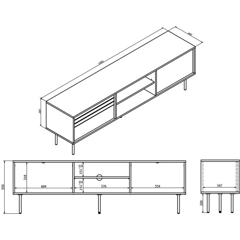 Meuble TV 2 portes 180 cm Astra Bois foncé et Cachemire