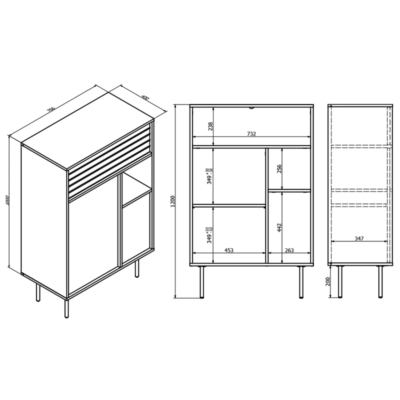 Buffet haut 3 portes Astra Bois et Noir