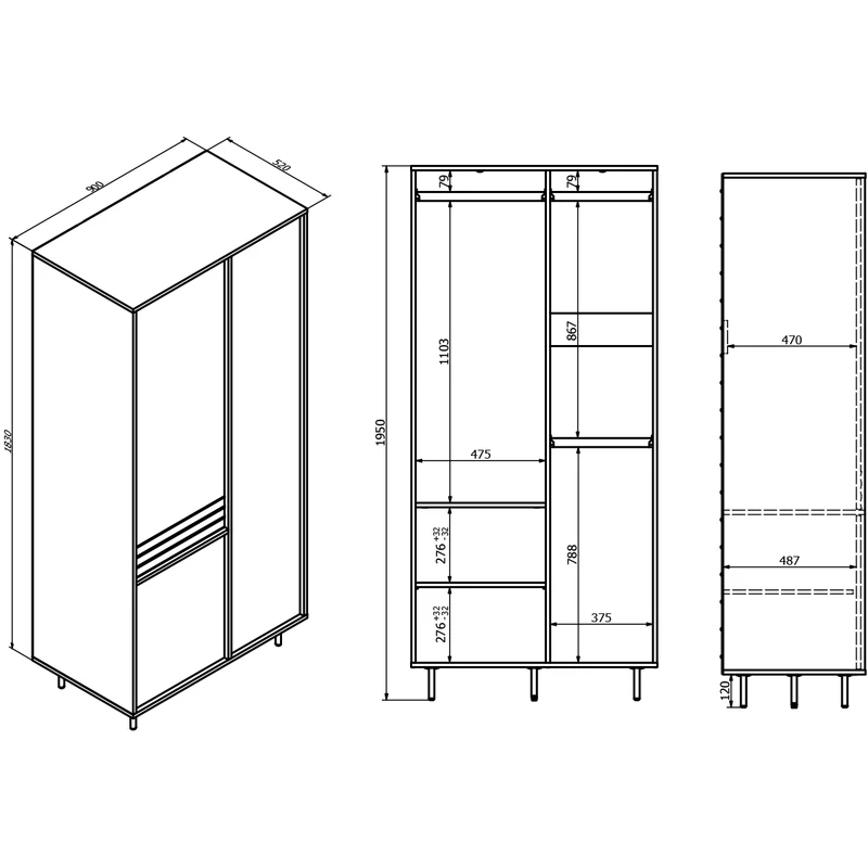 Armoire 3 portes Astra Bois et Noir