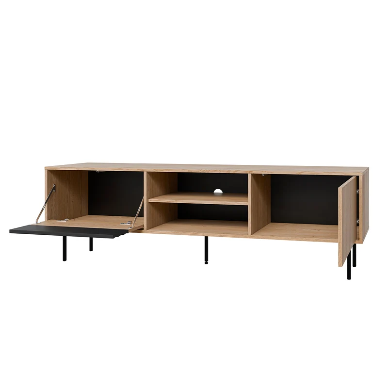 Meuble TV 2 portes 180 cm Astra Bois et Noir
