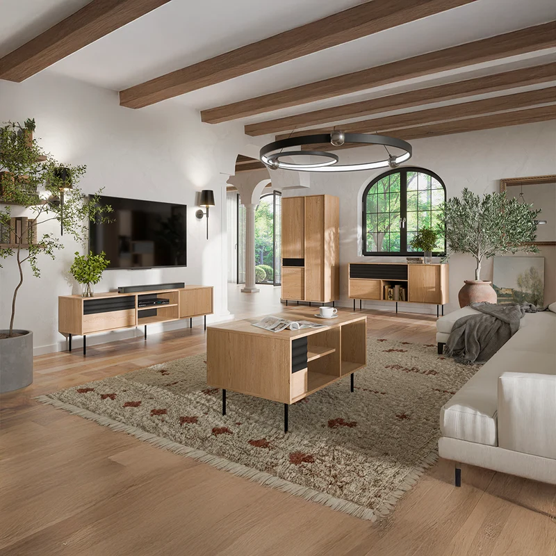 Meuble TV 2 portes 180 cm Astra Bois et Noir