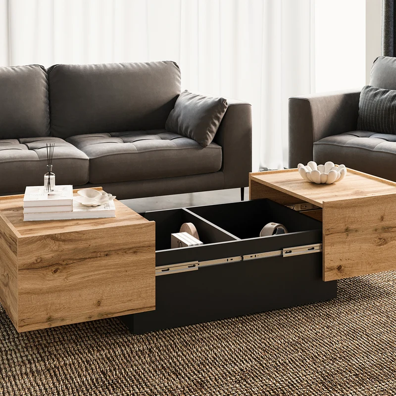 Table basse ouvrante Ekko Bois et Noir