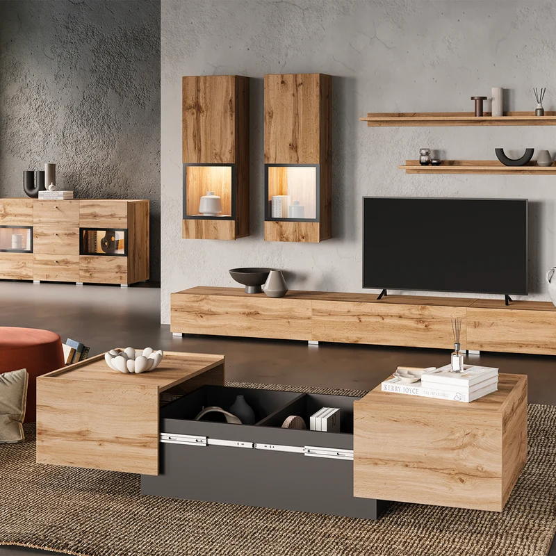 Table basse ouvrante Ekko Bois et Noir