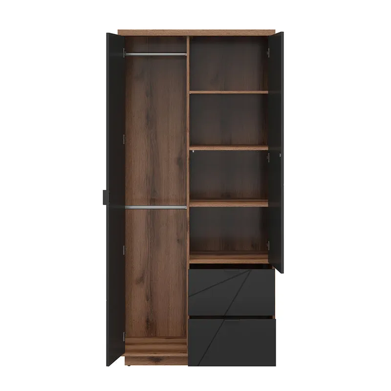 Armoire 2 portes 2 tiroirs Sven Noir et Bois