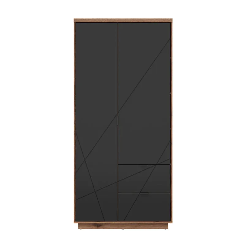 Armoire 2 portes 2 tiroirs Sven Noir et Bois