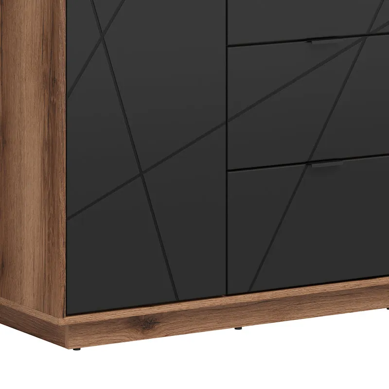 Armoire 2 portes 2 tiroirs Sven Noir et Bois