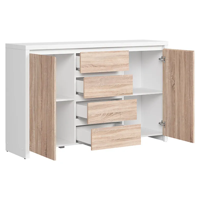 Buffet 2 portes 4 tiroirs Soren Blanc et Bois