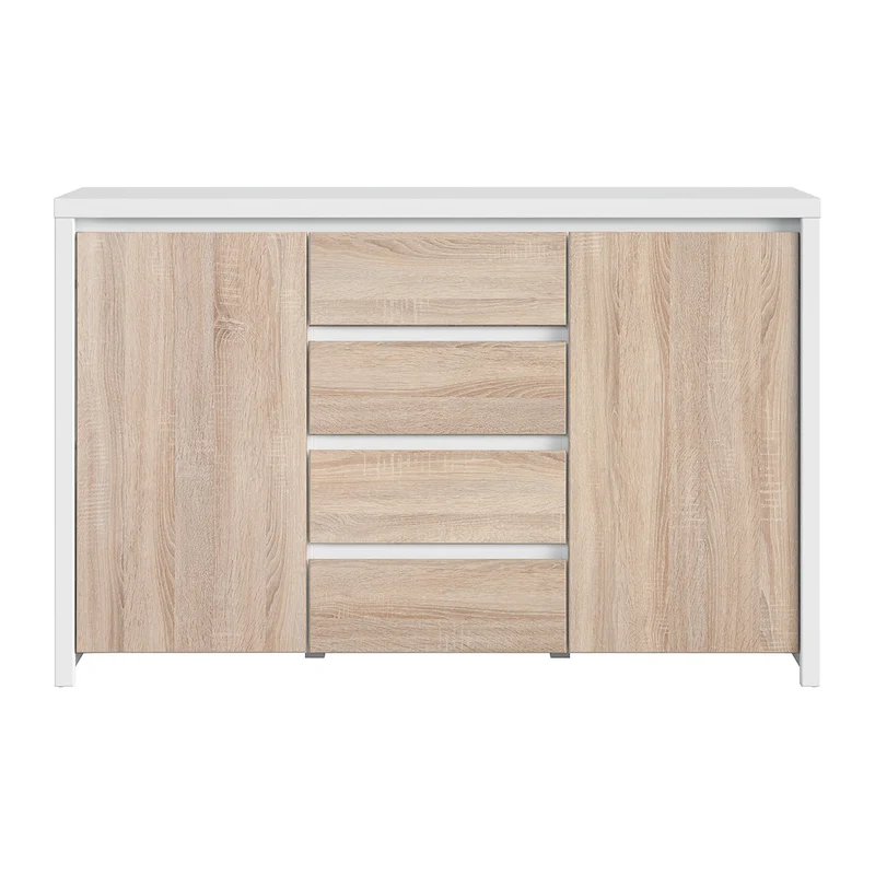 Buffet 2 portes 4 tiroirs Soren Blanc et Bois