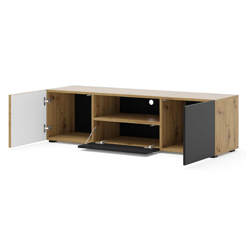 Meuble TV 3 portes 150 cm Nera Bois et Noir