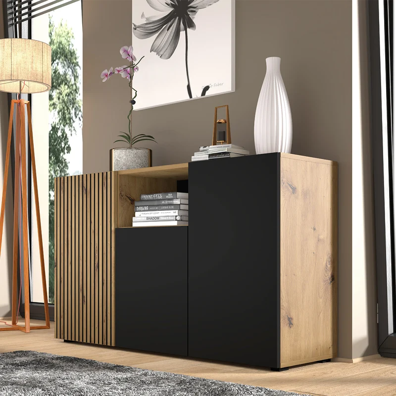 Buffet 3 portes Nera Bois et Noir