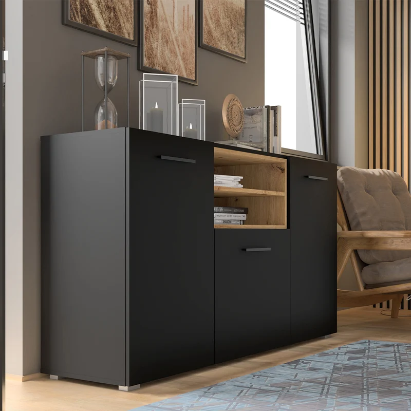 Buffet 3 portes Ania Noir et Bois