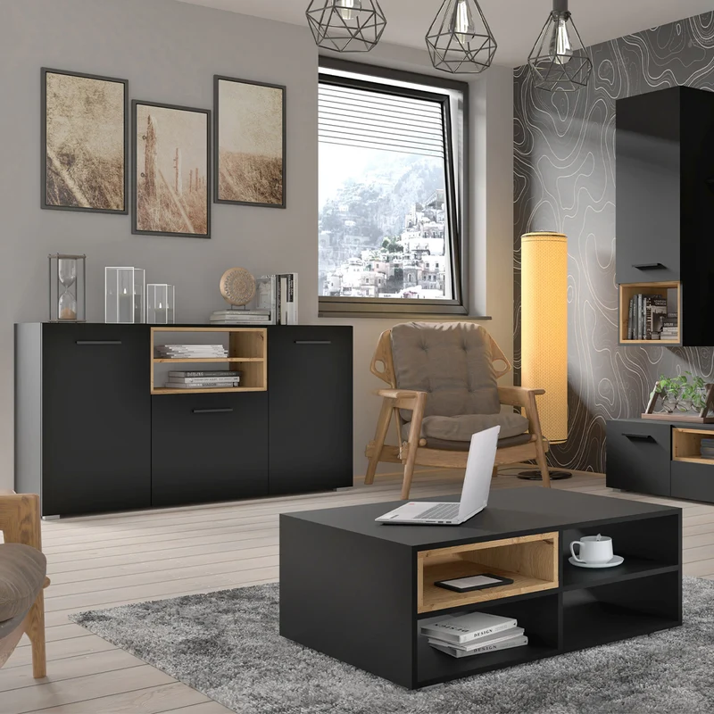 Buffet 3 portes Ania Noir et Bois