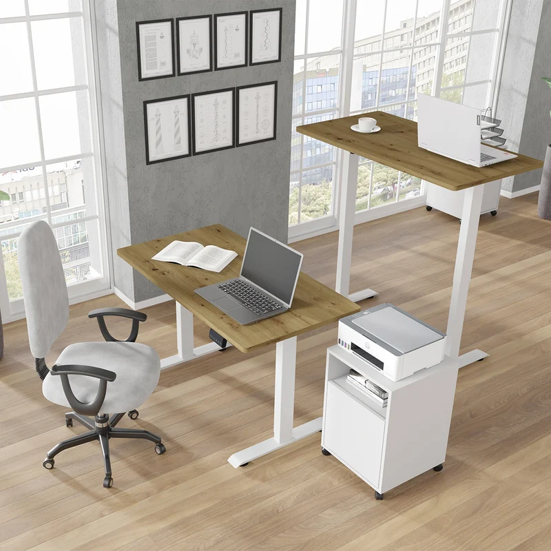 Bureau électrique 120 cm Ergo Bois et Blanc
