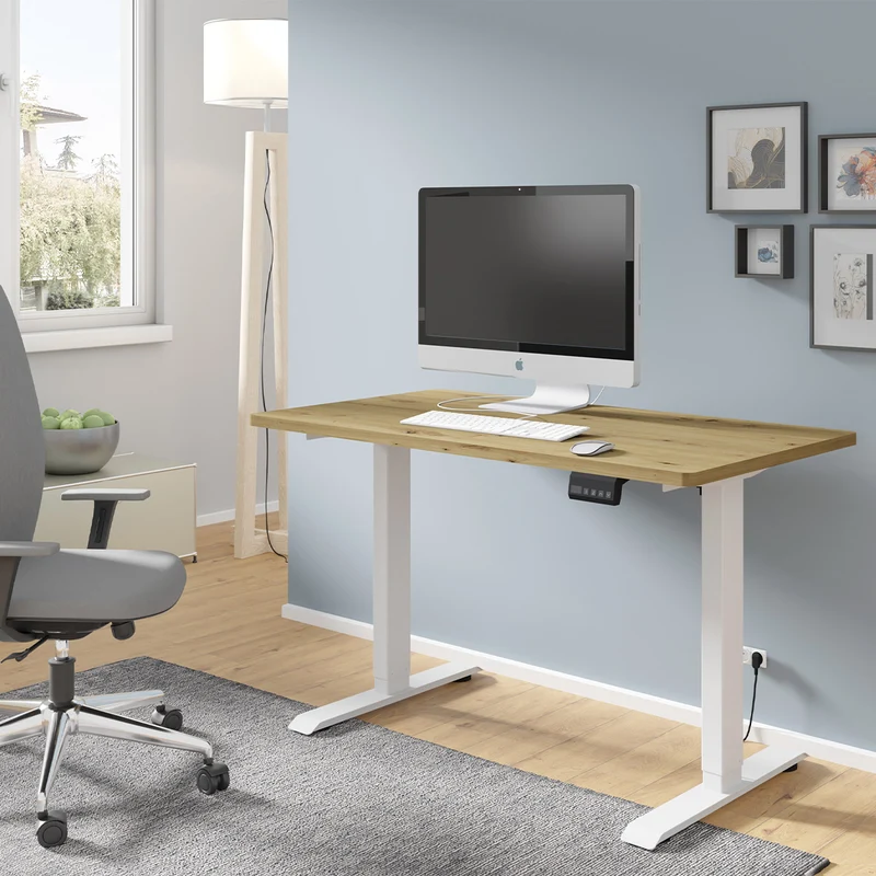 Bureau électrique 120 cm Ergo Bois et Blanc