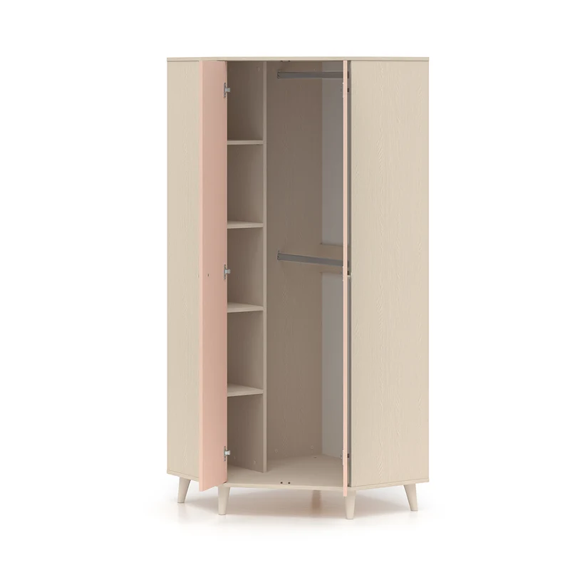 Armoire d'angle 2 portes Alycia Beige et Rose