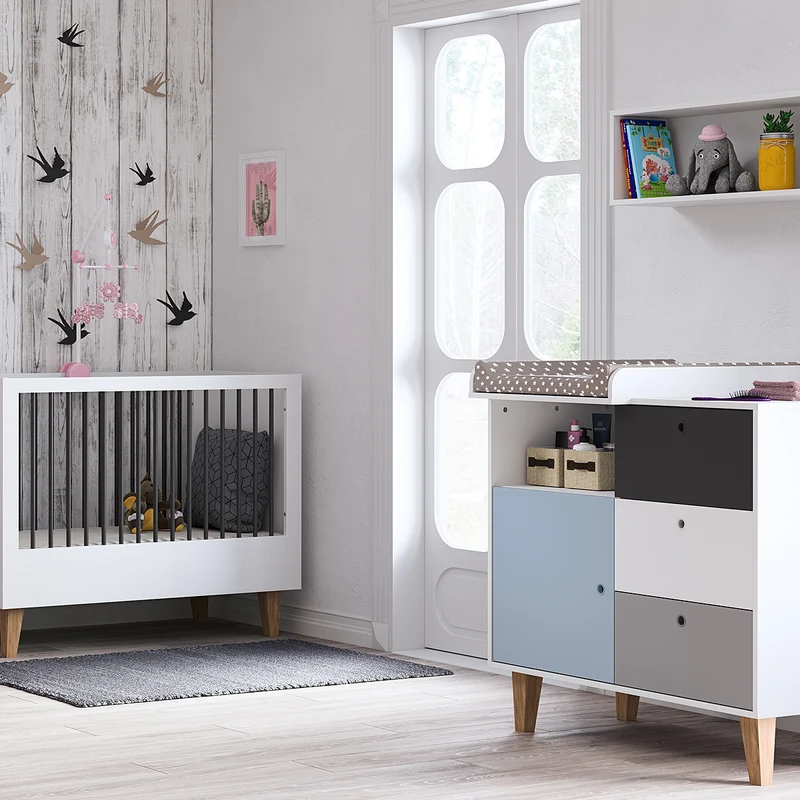 Lit bébé évolutif et Commode à langer Vox Concept Bleu