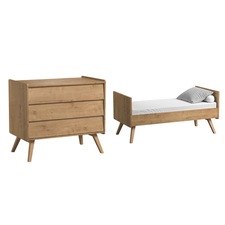 Lit bébé évolutif et Commode à langer Vox Vintage Bois