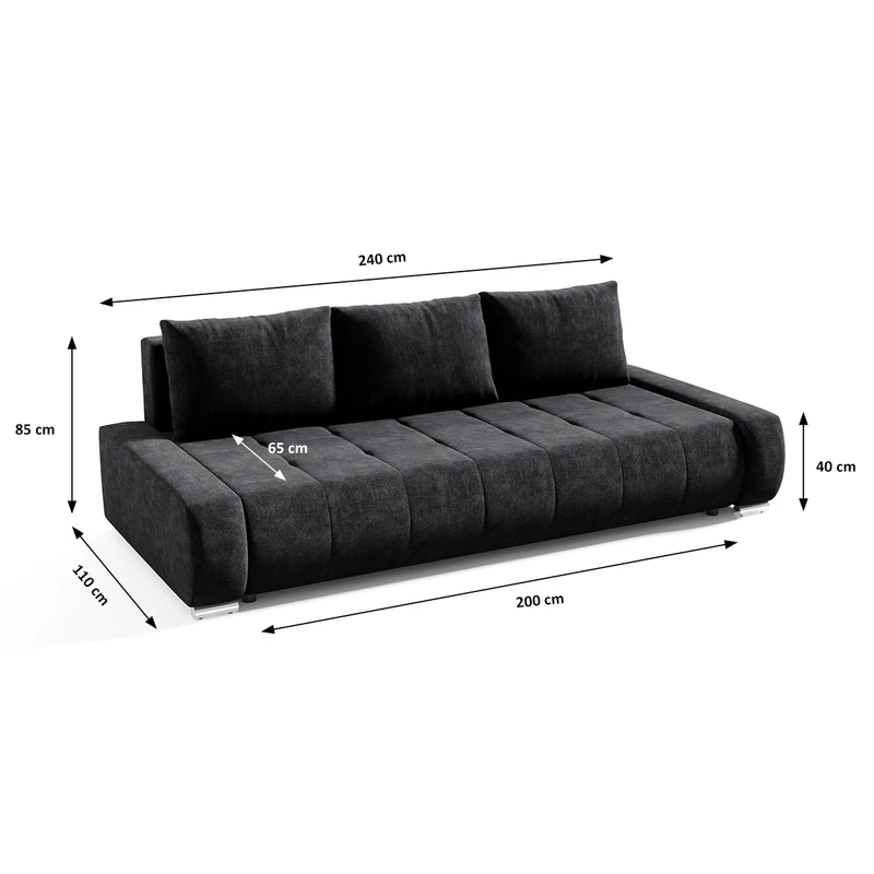 Canapé convertible 3 places avec coffre Jonas Gris anthracite
