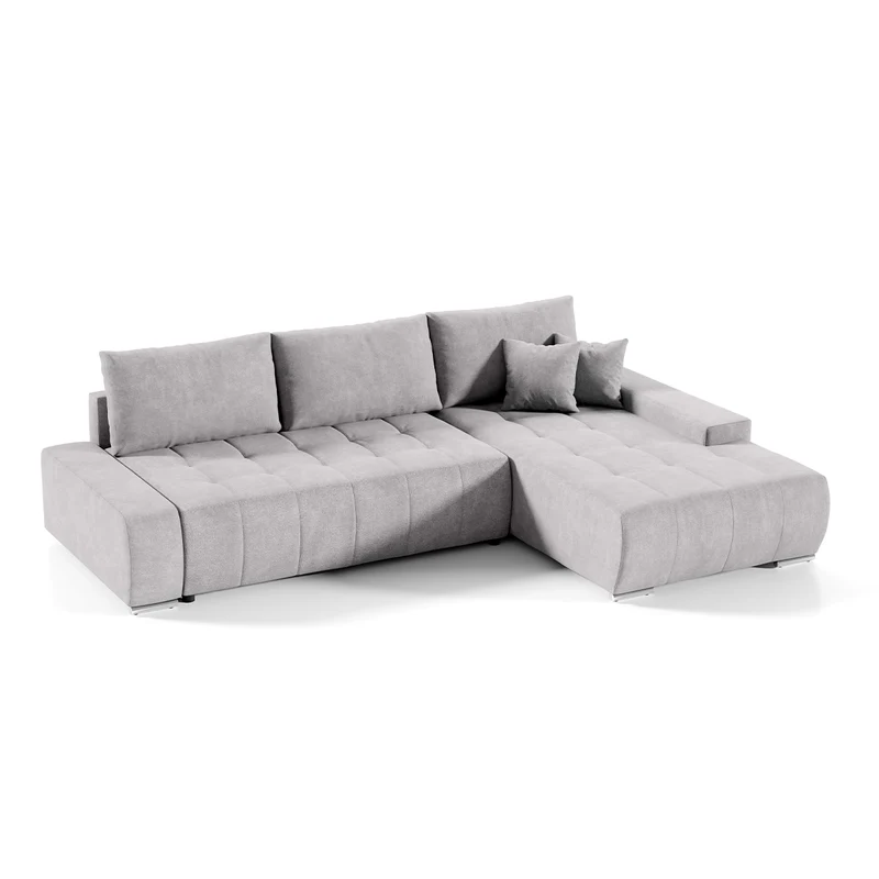 Canapé d'angle convertible droit 4 places avec coffre Jonas Gris clair