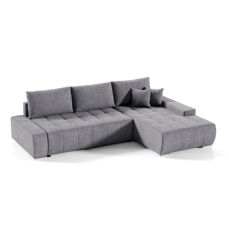 Canapé d'angle convertible droit 4 places avec coffre Jonas Gris foncé