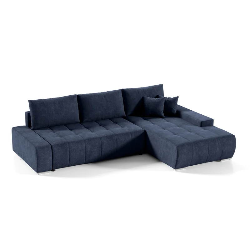 Canapé d'angle convertible droit 4 places avec coffre Jonas Bleu Marine