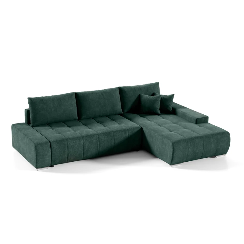 Canapé d'angle convertible droit 4 places avec coffre Jonas Vert
