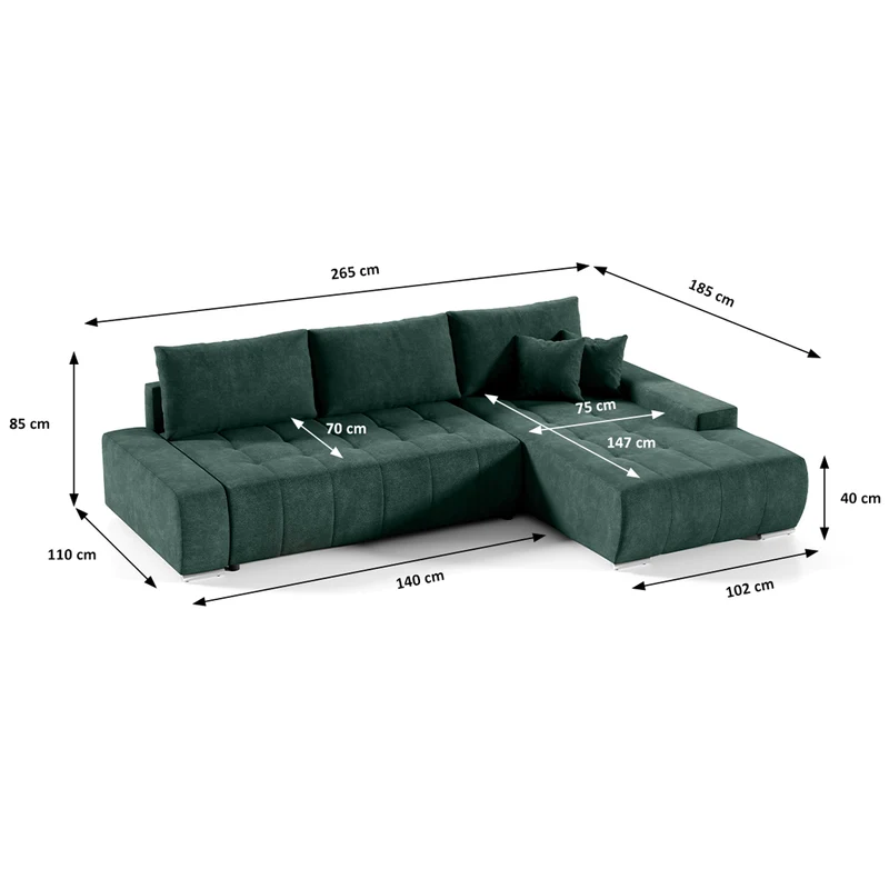 Canapé d'angle convertible droit 4 places avec coffre Jonas Vert