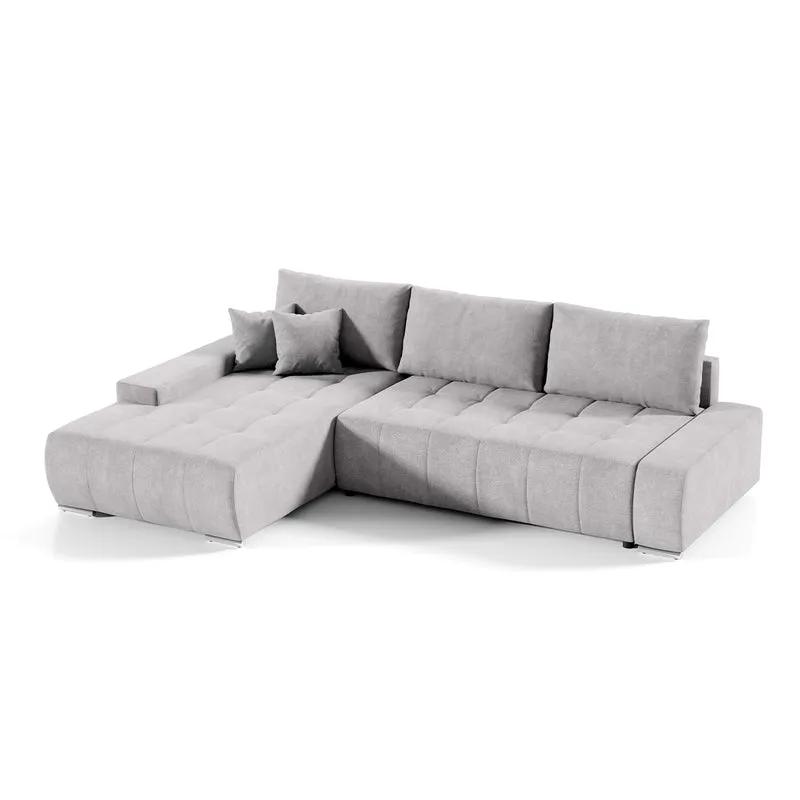 Canapé d'angle convertible gauche 4 places avec coffre Jonas Gris clair
